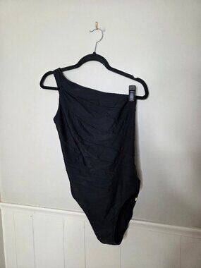 SUMMERSALT Solid Black The Sidestroke One Shoulder One Piece Swim Suit